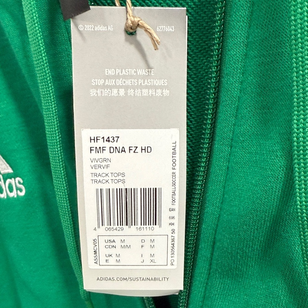 adidas Green Zip-Up Sweater with Red Stripes - Picture 3 of 5